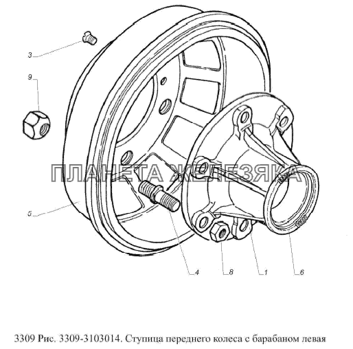 Ступица переднего колеса с барабаном левая ГАЗ-3309 (Евро 2)